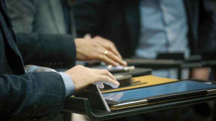 The King's Singers performing from iPads