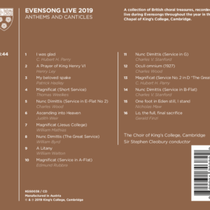Evensong Live 2019 back cover