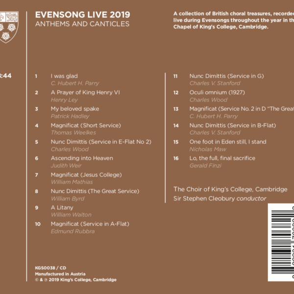 Evensong Live 2019 back cover