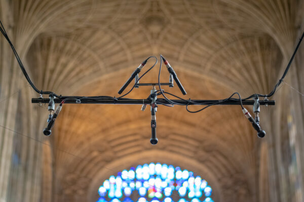 Microphones hanging for A Festival of Nine Lessons and Carols