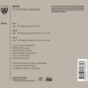 Bach St Matthew Passion back cover