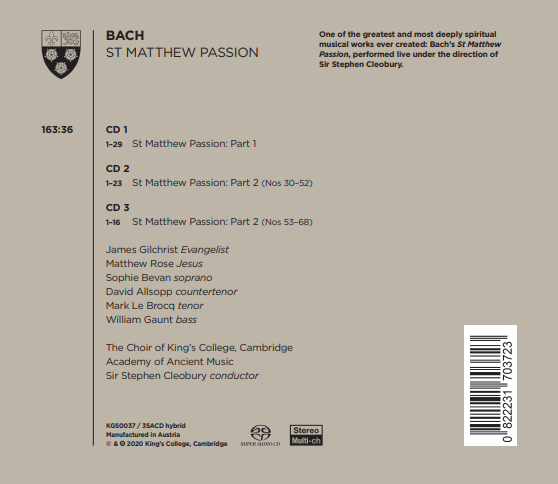 Bach St Matthew Passion back cover
